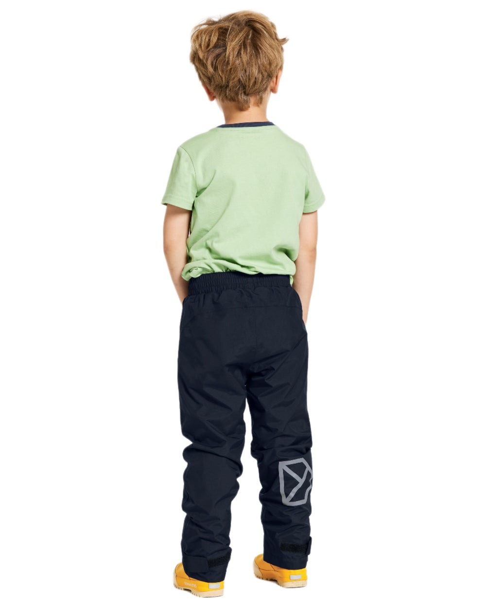 Navy coloured Didriksons Childrens Avan Pants on white background 