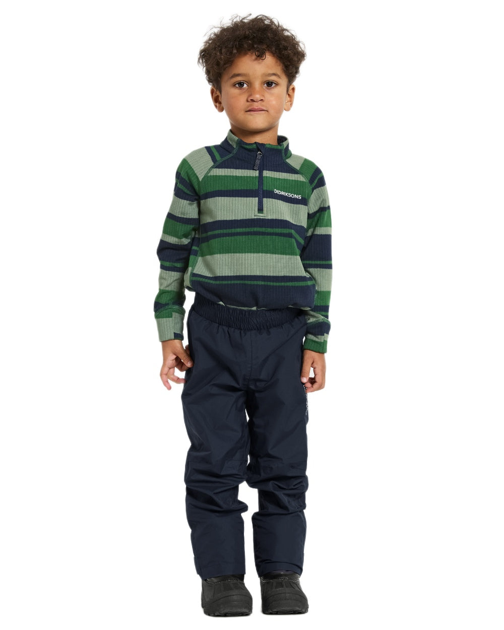 Navy coloured Didriksons Childrens Avan Pants 2 on white background 