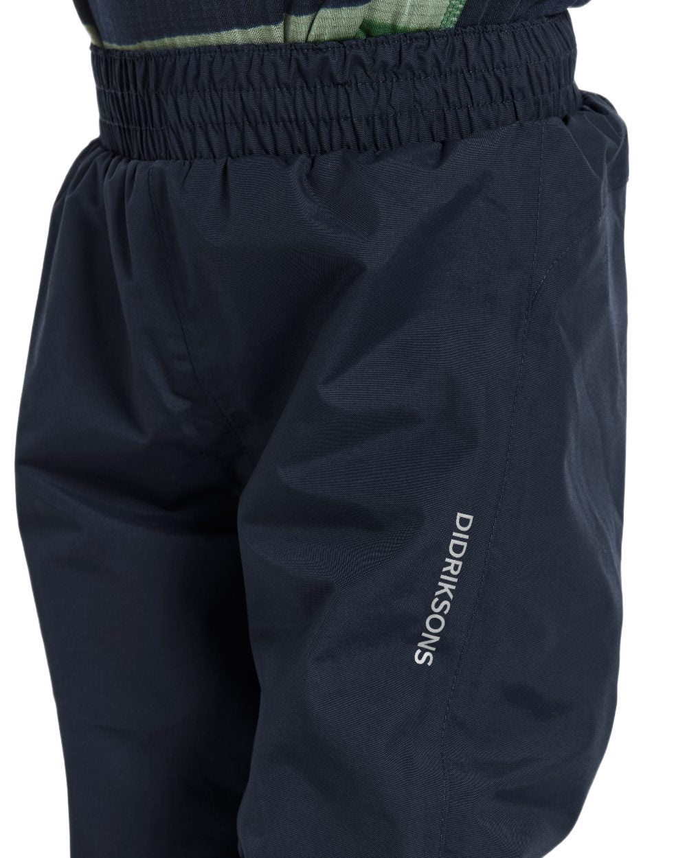 Navy coloured Didriksons Childrens Avan Pants 2 on white background 