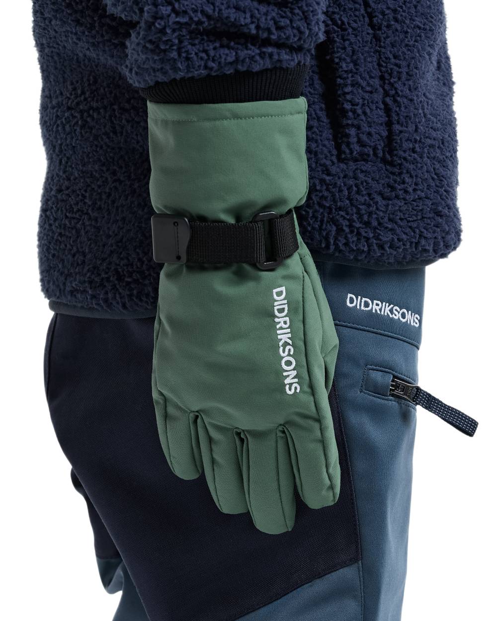 Dark Moss coloured Didriksons Childrens Biggles Gloves 4 on white background 