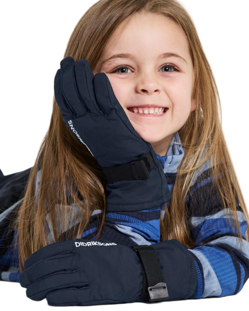 Navy coloured Didriksons Childrens Biggles Gloves 4 on white background 