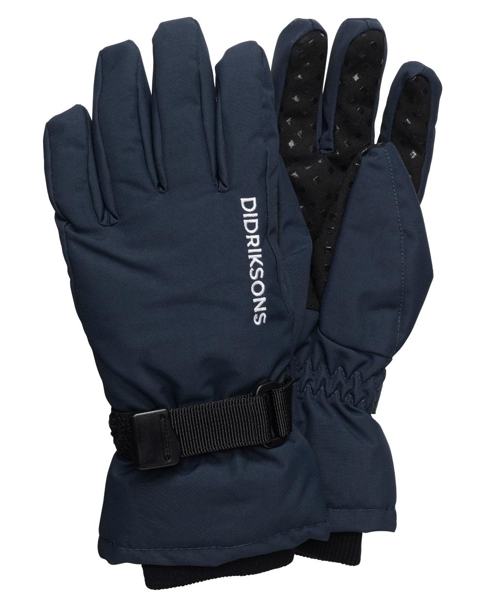 Navy coloured Didriksons Childrens Biggles Gloves on white background 