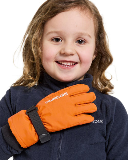 Orange Jam coloured Didriksons Childrens Biggles Gloves on white background 