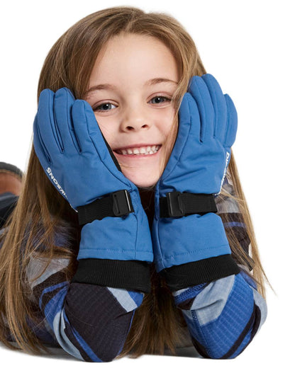 Sapphire Blue coloured Didriksons Childrens Biggles Gloves on white background 