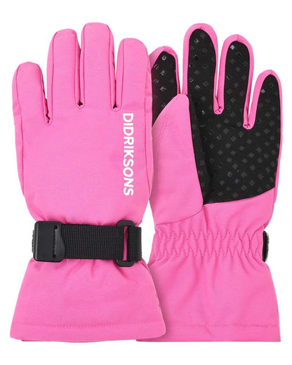 Sweet Pink coloured Didriksons Childrens Biggles Gloves on white background 