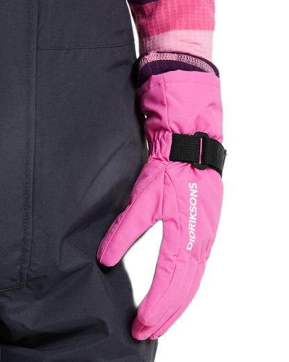 Sweet Pink coloured Didriksons Childrens Biggles Gloves on white background 