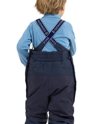 Navy coloured Didriksons Childrens Bjarven Bib Pants 3 on white background 