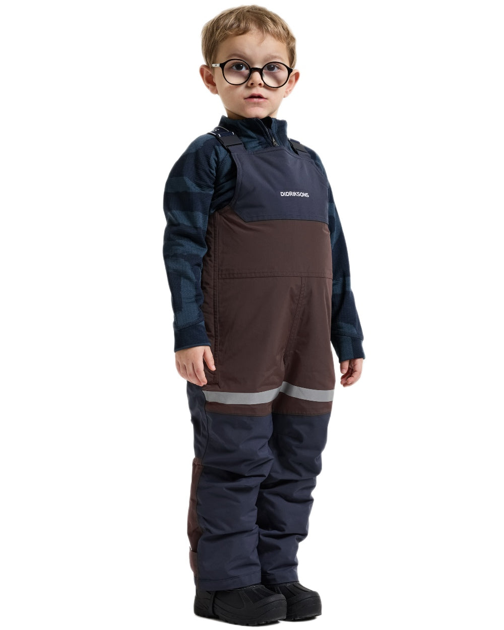 Shadow Brown coloured Didriksons Childrens Bjarven Bib Pants 3 on white background 