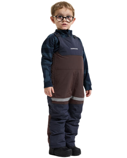 Shadow Brown coloured Didriksons Childrens Bjarven Bib Pants 3 on white background 