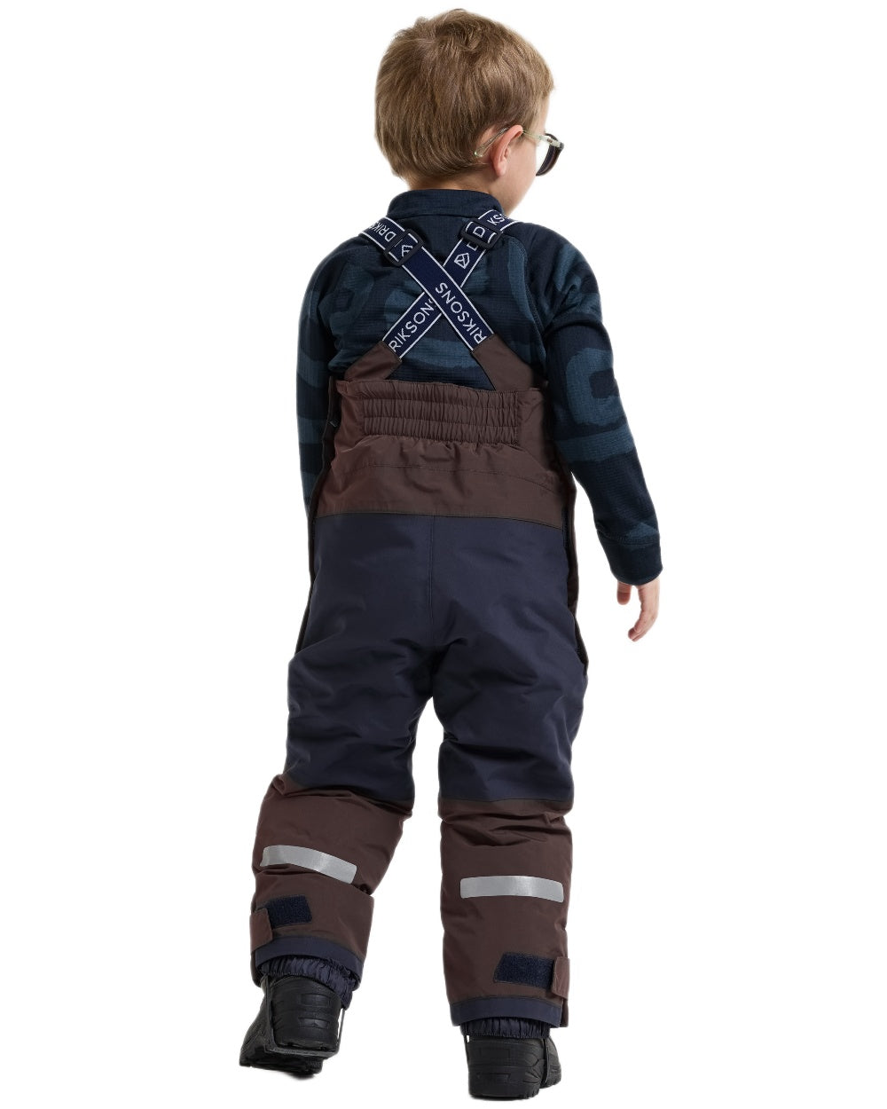 Shadow Brown coloured Didriksons Childrens Bjarven Bib Pants 3 on white background 