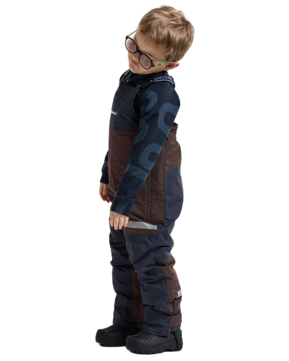 Shadow Brown coloured Didriksons Childrens Bjarven Bib Pants 3 on white background 