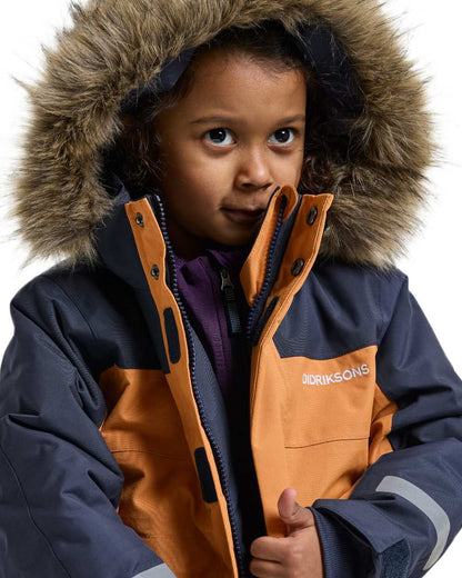 Almond Tree coloured Didriksons Childrens Bjarven Coverall 5 on white background 
