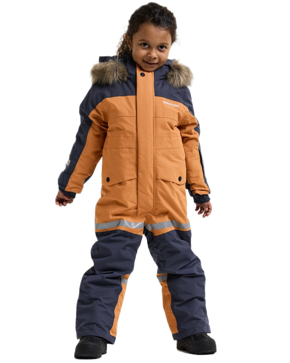 Almond Tree coloured Didriksons Childrens Bjarven Coverall 5 on white background 