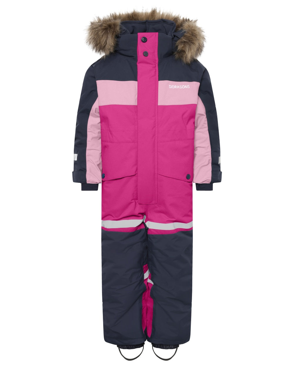 Cactus Pink coloured Didriksons Childrens Bjarven Coverall 5 on white background 