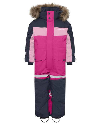 Cactus Pink coloured Didriksons Childrens Bjarven Coverall 5 on white background 