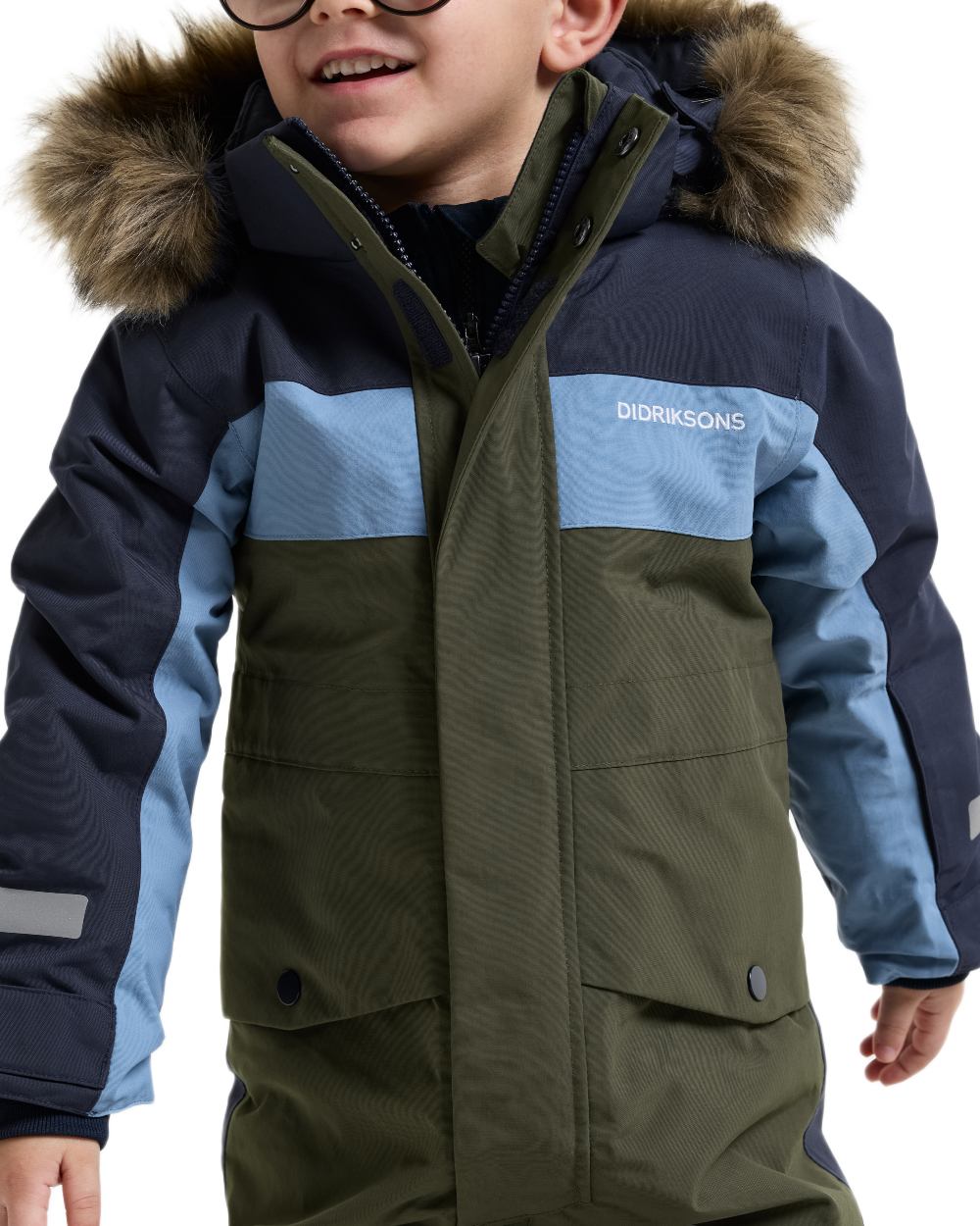 Deep Green coloured Didriksons Childrens Bjarven Coverall 5 on white background 