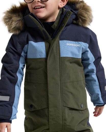 Deep Green coloured Didriksons Childrens Bjarven Coverall 5 on white background 