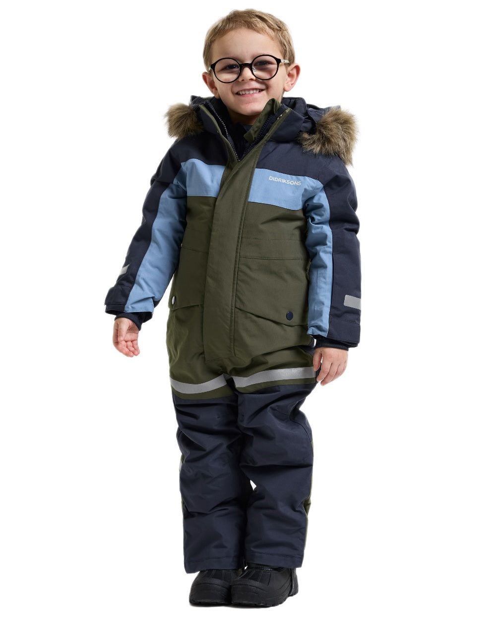 Deep Green coloured Didriksons Childrens Bjarven Coverall 5 on white background 
