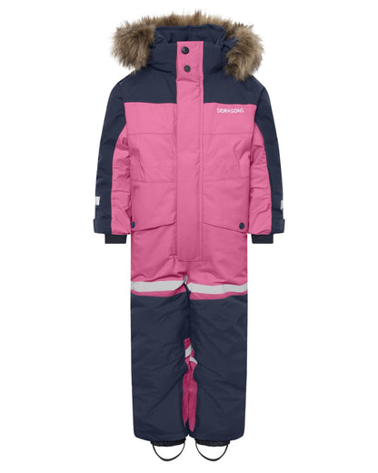 Heather Pink coloured Didriksons Childrens Bjarven Coverall 5 on white background 