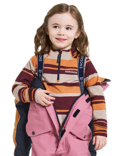 Heather Pink coloured Didriksons Childrens Bjarven Coverall 5 on white background 