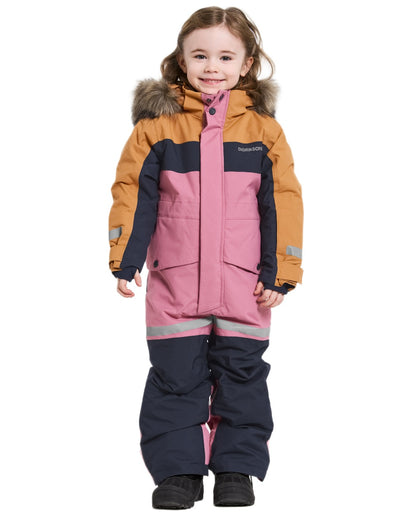 Heather Pink coloured Didriksons Childrens Bjarven Coverall 5 on white background 