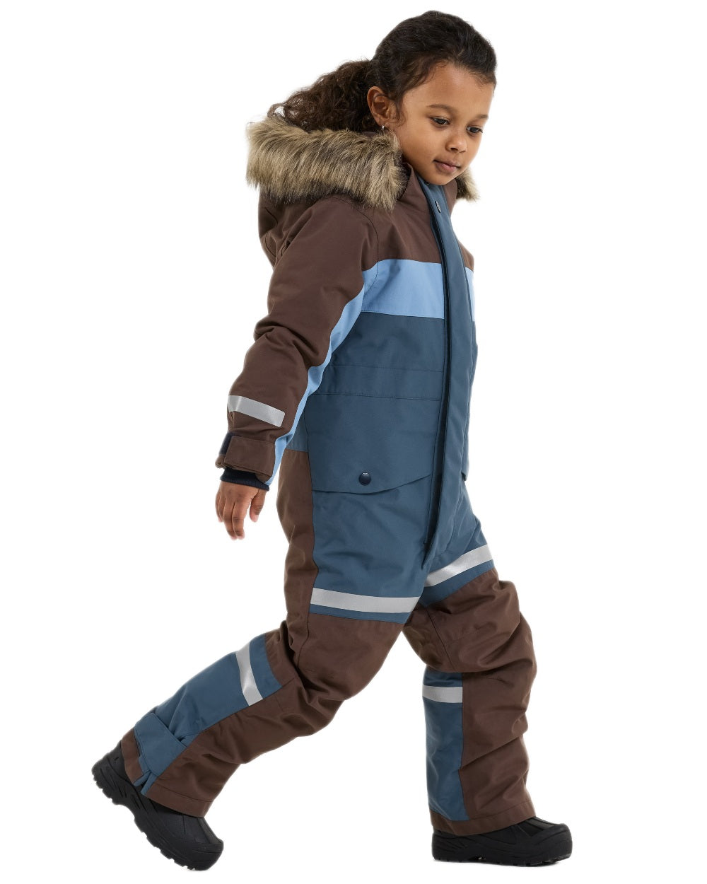 Mountain Blue coloured Didriksons Childrens Bjarven Coverall 5 on white background 