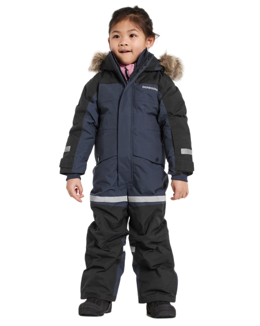 Navy coloured Didriksons Childrens Bjarven Coverall 5 on white background 