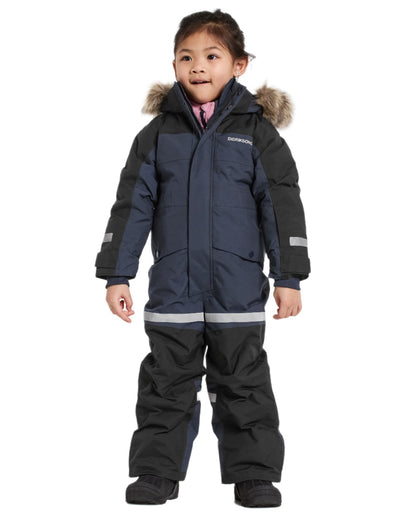 Navy coloured Didriksons Childrens Bjarven Coverall 5 on white background 