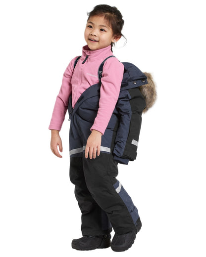 Navy coloured Didriksons Childrens Bjarven Coverall 5 on white background 