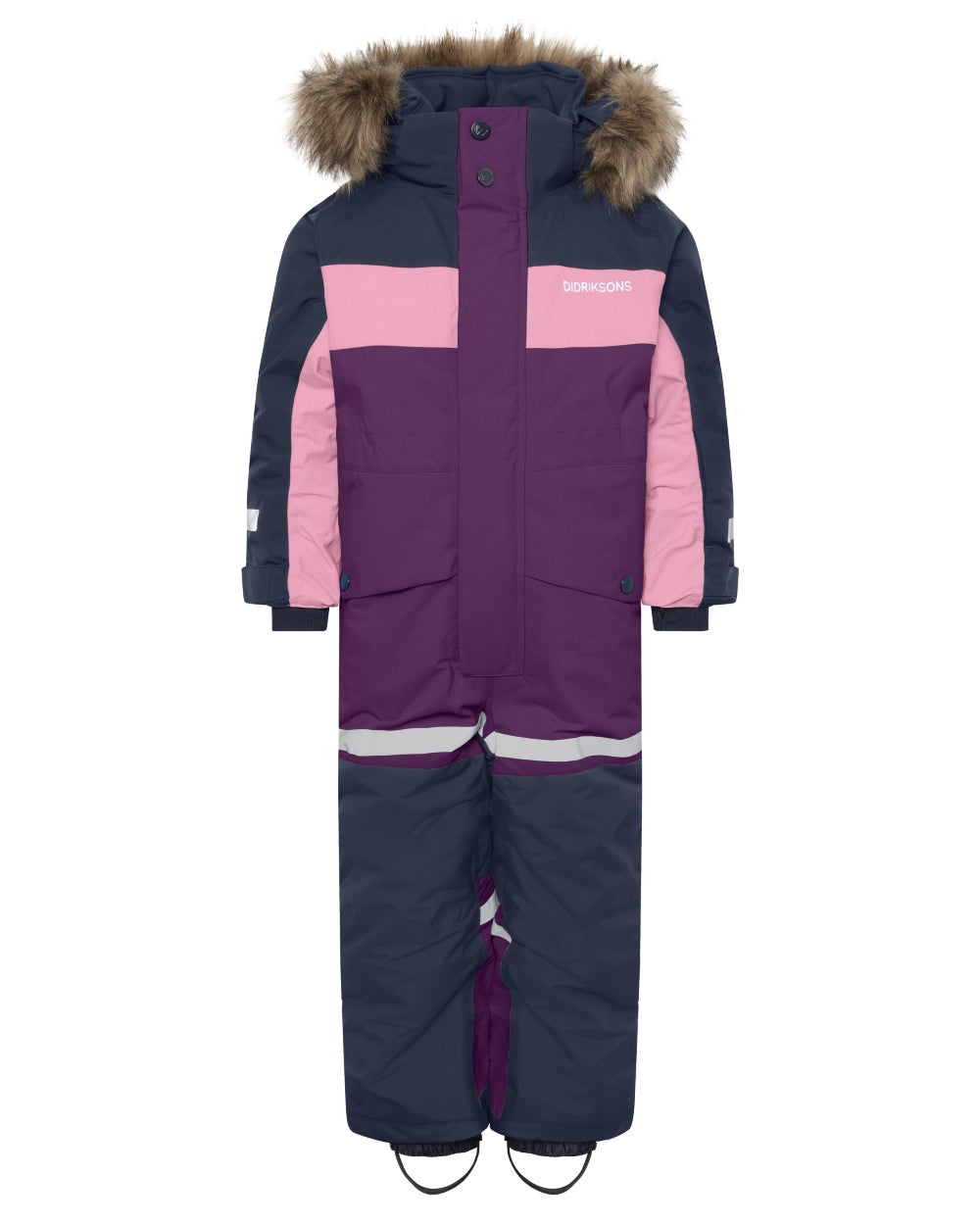 Northen Purple coloured Didriksons Childrens Bjarven Coverall 5 on white background 