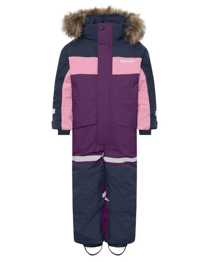 Northen Purple coloured Didriksons Childrens Bjarven Coverall 5 on white background 
