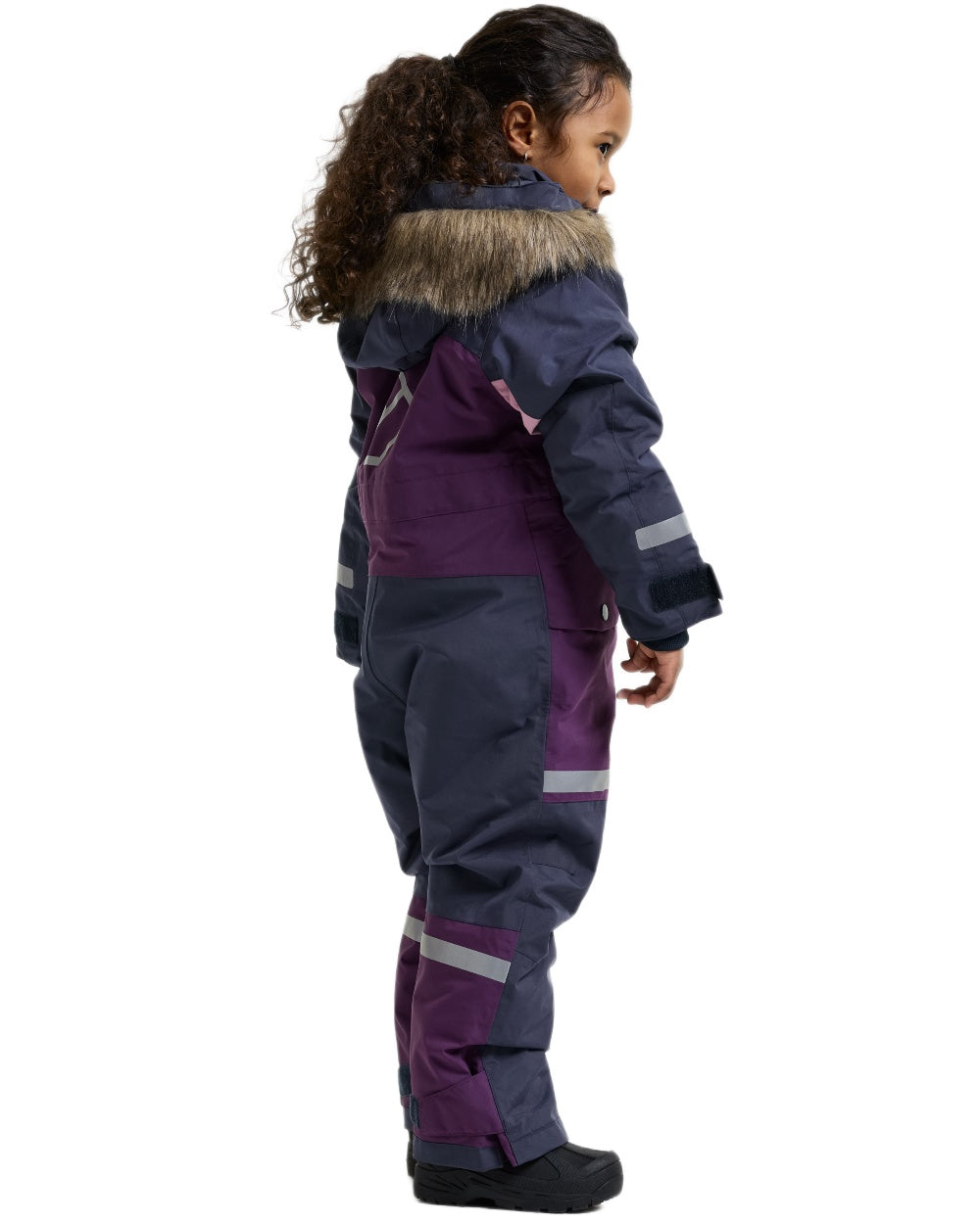 Northen Purple coloured Didriksons Childrens Bjarven Coverall 5 on white background 