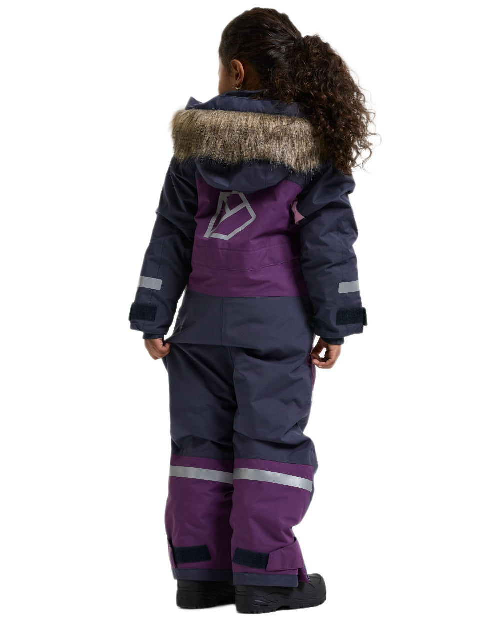 Northen Purple coloured Didriksons Childrens Bjarven Coverall 5 on white background 