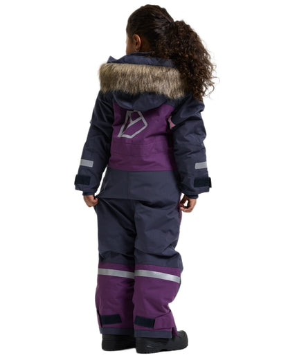 Northen Purple coloured Didriksons Childrens Bjarven Coverall 5 on white background 