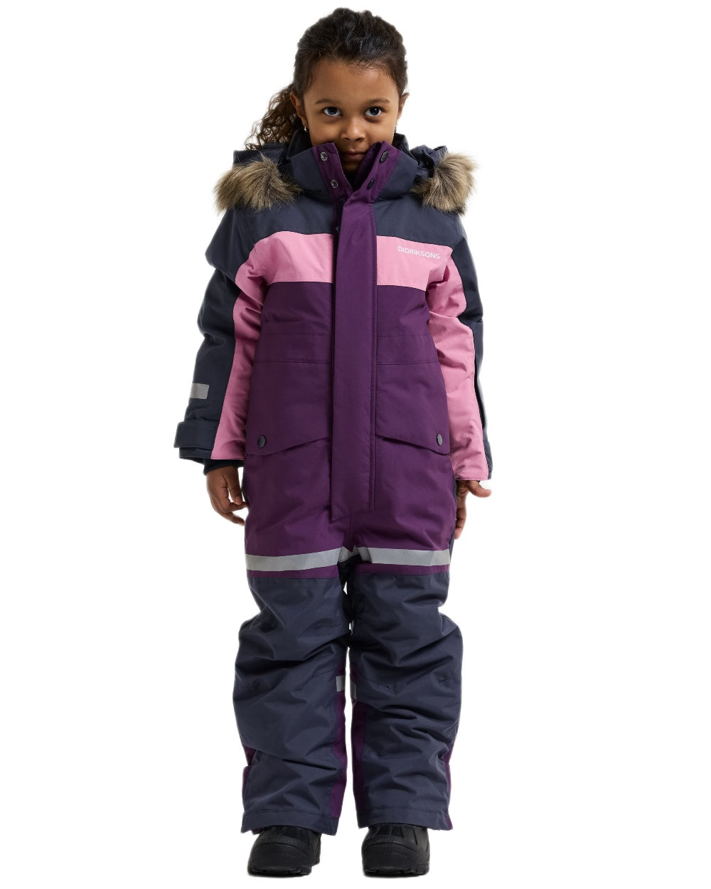 Northen Purple coloured Didriksons Childrens Bjarven Coverall 5 on white background 