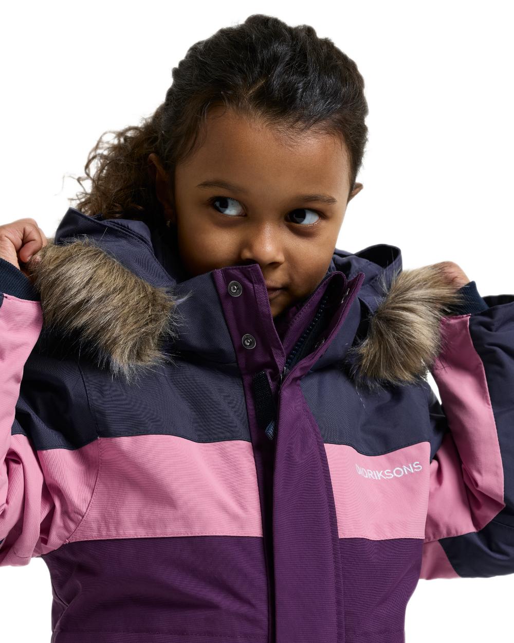 Northen Purple coloured Didriksons Childrens Bjarven Coverall 5 on white background 