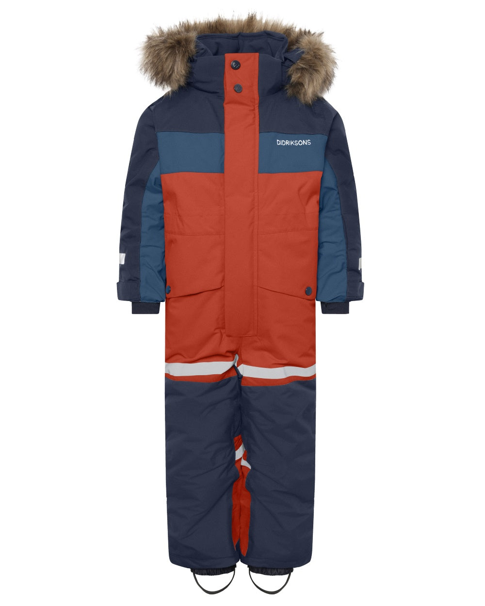 Rust coloured Didriksons Childrens Bjarven Coverall 5 on white background 