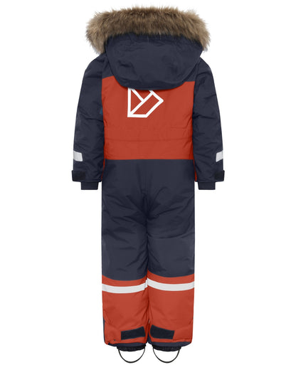 Rust coloured Didriksons Childrens Bjarven Coverall 5 on white background 