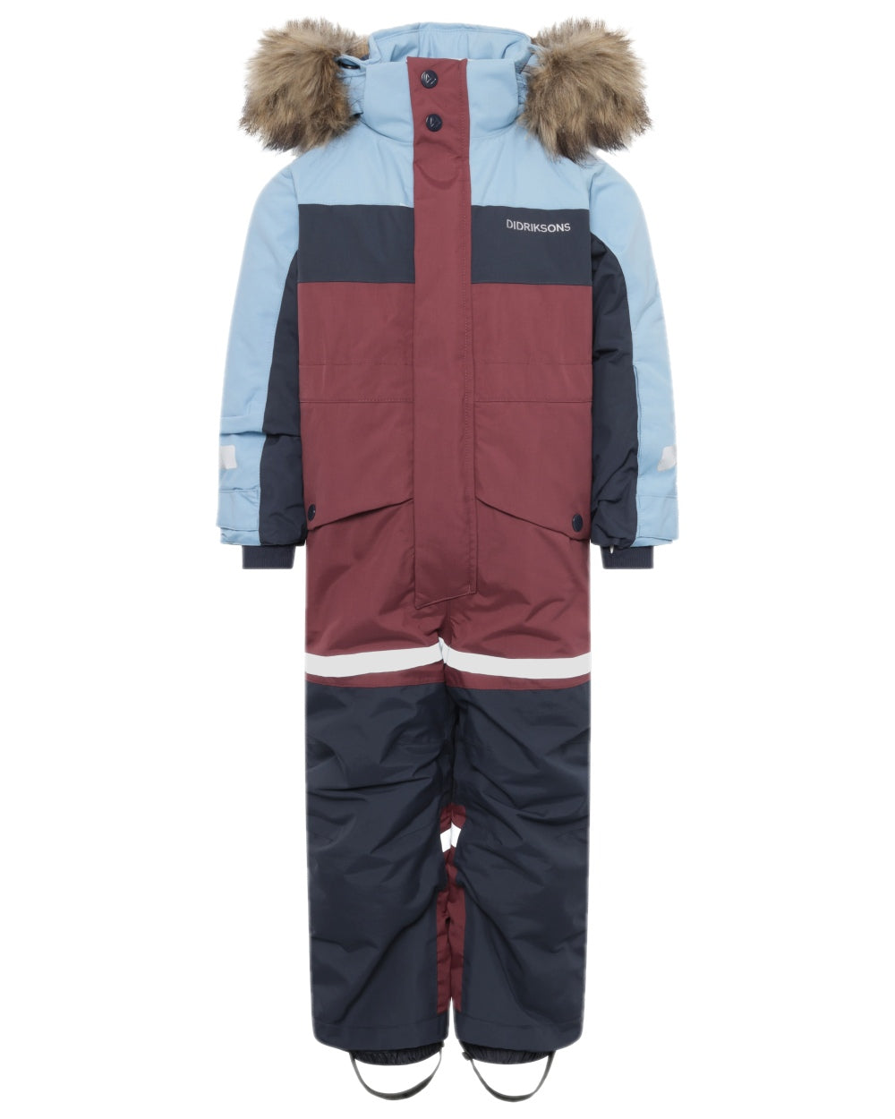 Anemon Red Coloured Didriksons Childrens Bjärven Coveralls on white background 