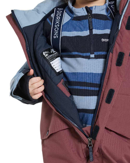 Anemon Red Coloured Didriksons Childrens Bjärven Coveralls on white background 