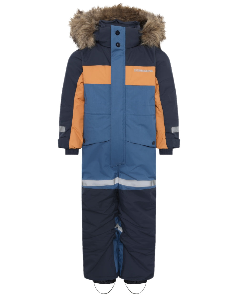 Galaxy Blue Coloured Didriksons Childrens Bjärven Coveralls on white background 