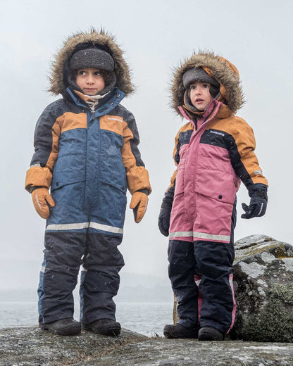 Galaxy Blue Coloured Didriksons Childrens Bjärven Coveralls on outdoor background 