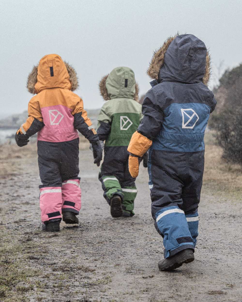 Galaxy Blue Coloured Didriksons Childrens Bjärven Coveralls on outdoor background 