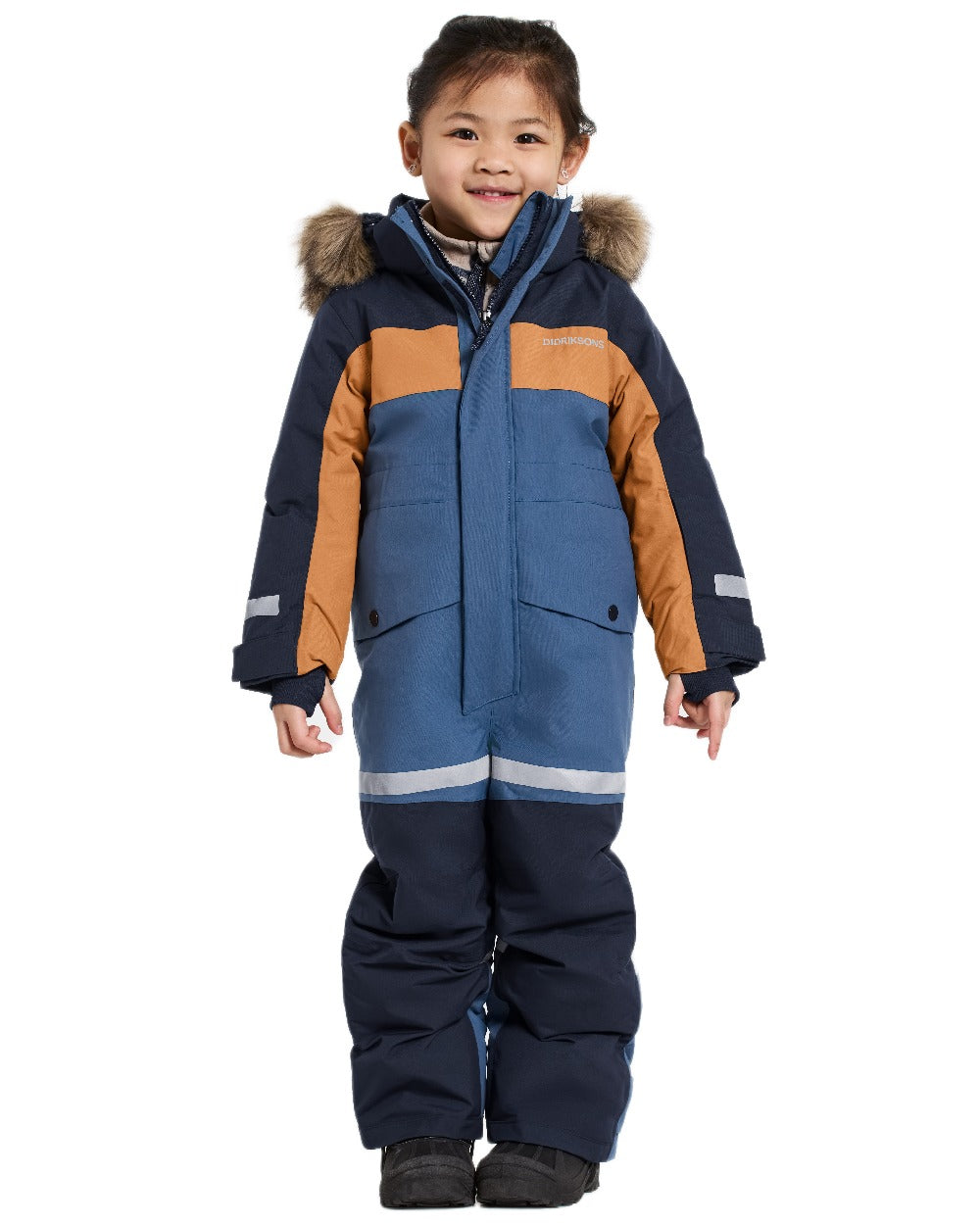Galaxy Blue Coloured Didriksons Childrens Bjärven Coveralls on white background 