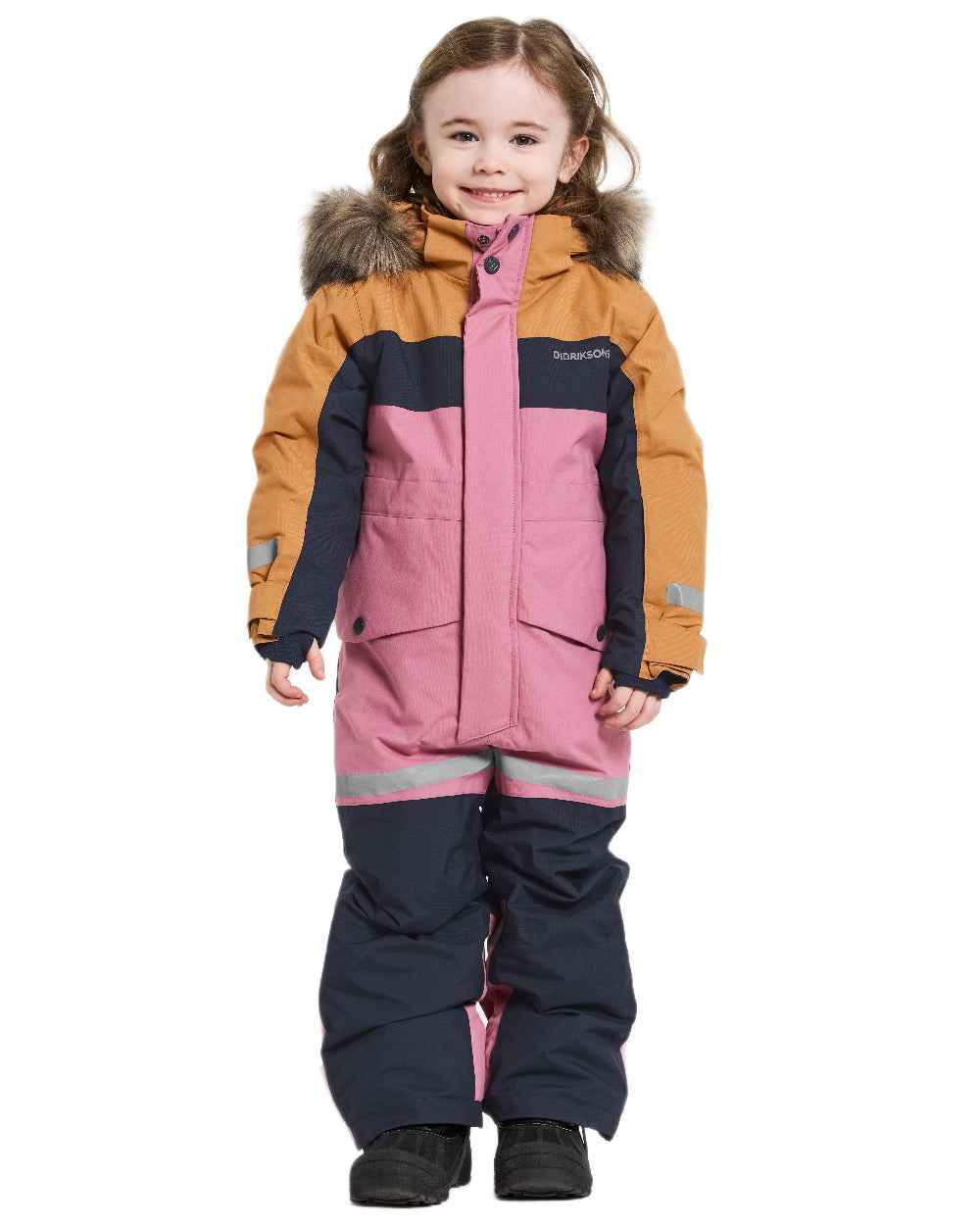 Heather Pink Coloured Didriksons Childrens Bjärven Coveralls on white background 