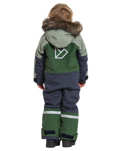 Light Moss Coloured Didriksons Childrens Bjärven Coveralls on white background 