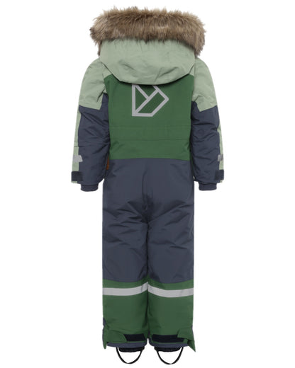 Light Moss Coloured Didriksons Childrens Bjärven Coveralls on white background 