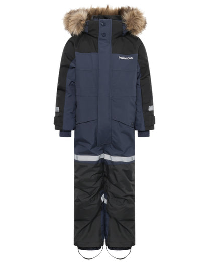 Navy Coloured Didriksons Childrens Bjärven Coveralls on white background 
