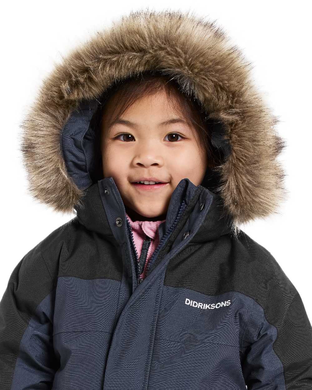 Navy Coloured Didriksons Childrens Bjärven Coveralls on white background 
