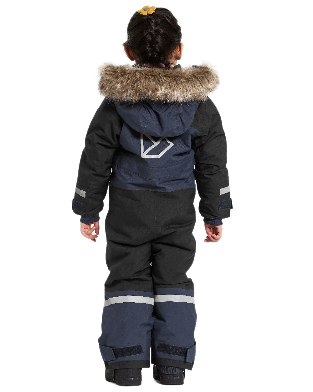 Navy Coloured Didriksons Childrens Bjärven Coveralls on white background 